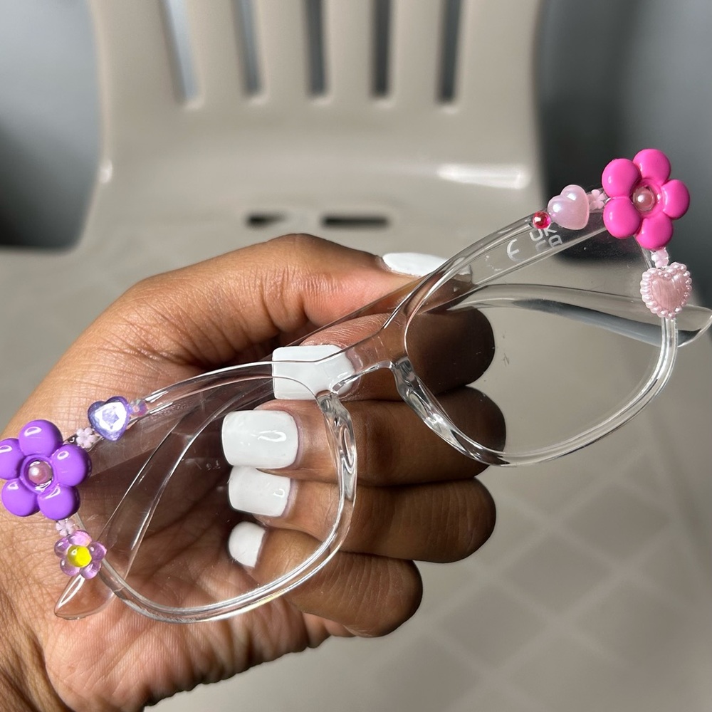 Clear Glasses with Pink and Purple Flower Accents